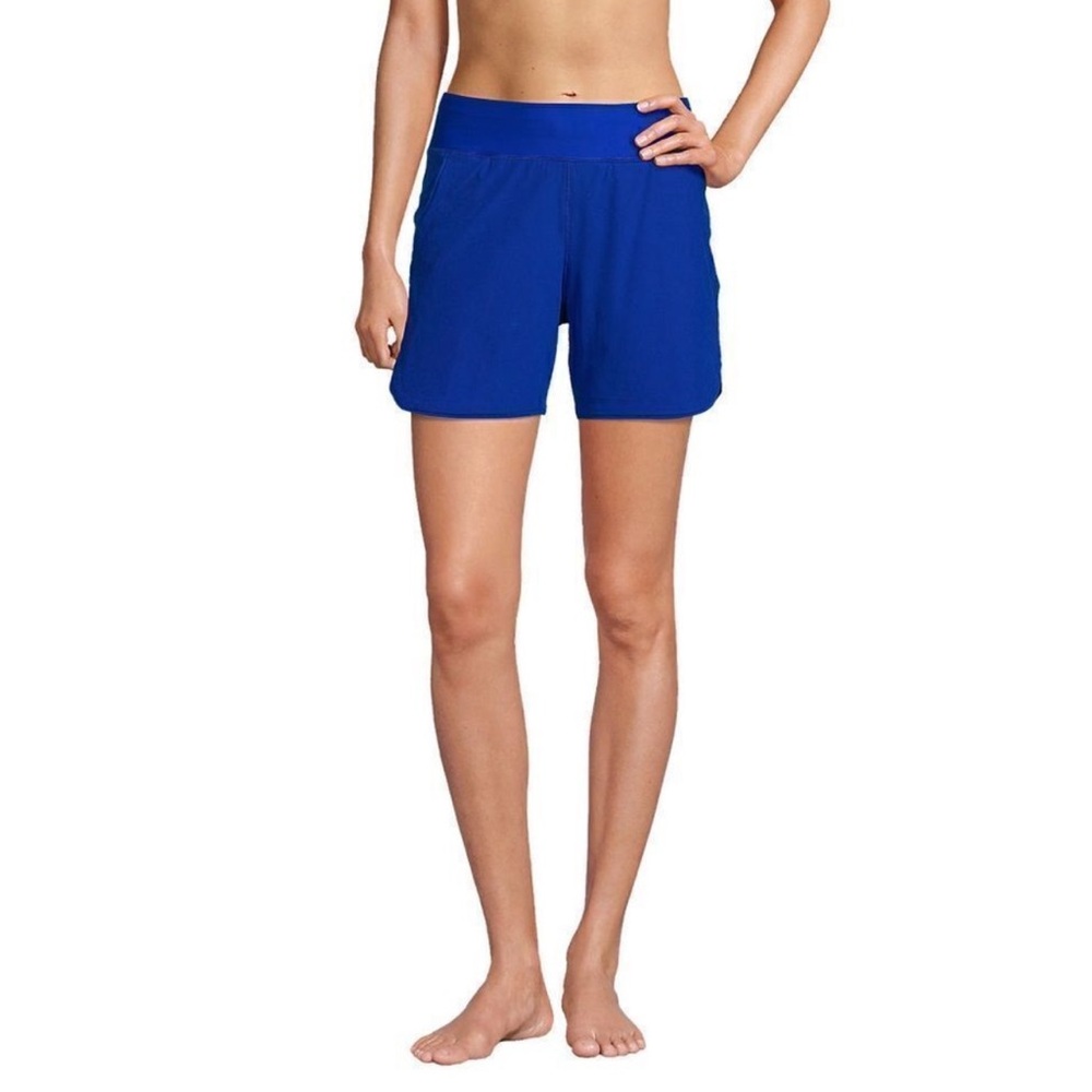 LANDS’ END 5” Quick Dry Board Swim Shorts Electric Blue Modest High Rise UPF 50